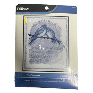 Bucilla Counted Cross Stitch "Love You Always" 8"x10" Blue Birds WM45656
